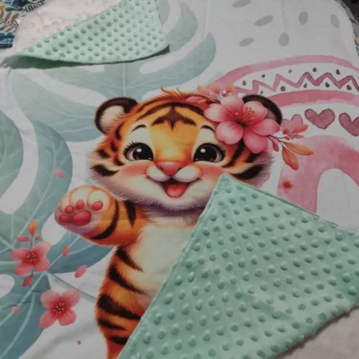 Couverture tigre rose Minky