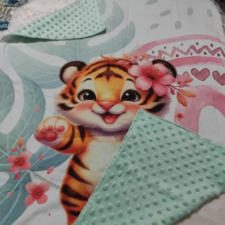 Couverture tigre rose Minky